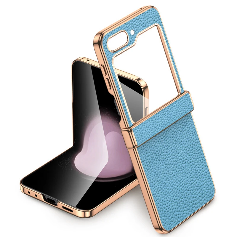 Женский синий металлический чехол из натуральной кожи с галькой для Samsung Galaxy Z флип 6/5/4 W24 чехлы