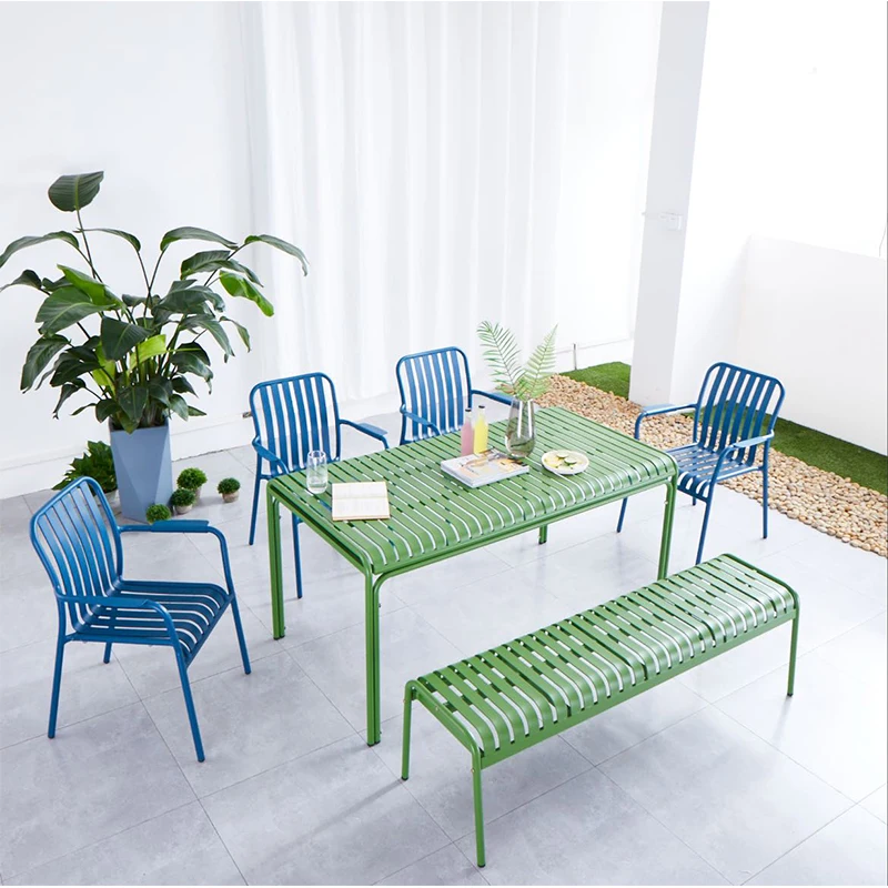 Factory Wholesale Aluminum Furniture Light Weight Nodic Arm Chair Outdoor Garden Table Dinning Set Colorful Chair