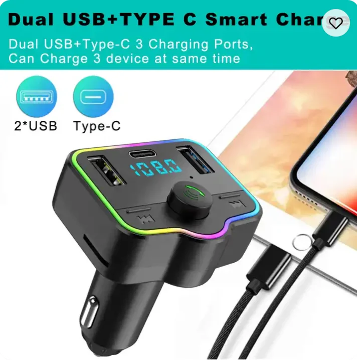 PD QC Dual USB C 3.1A Wireless handsfree Audio Car Mp3 Player car Kit Fast Charger BT Fm transmitter modulator for Car