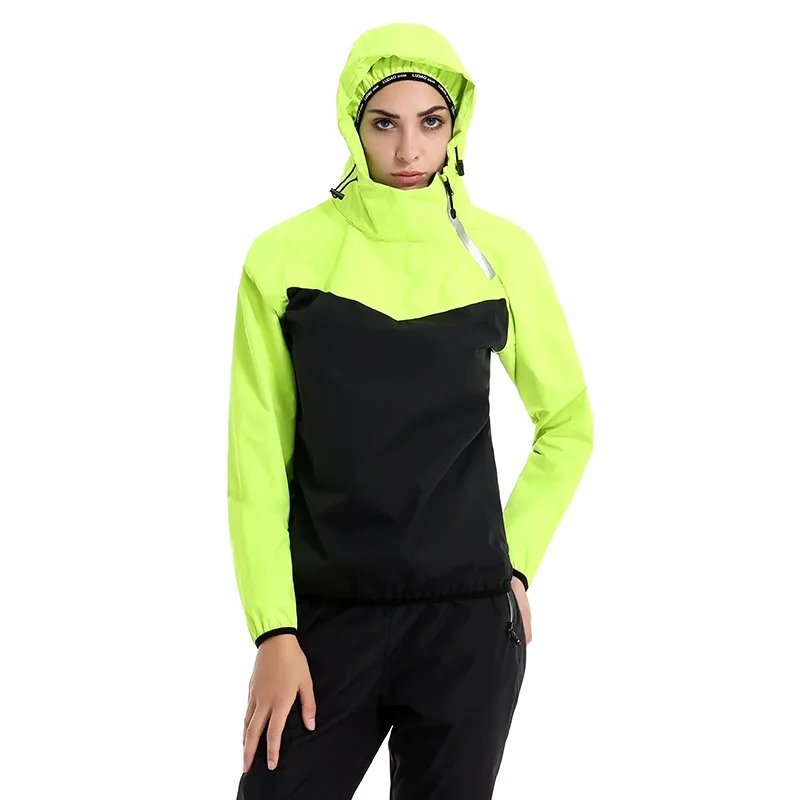 
2021 Women Weight Loss Boxing Gym Sweat Suits Workout 2 Pieces Diagonal Zipper Pullover + Sweatpants Sauna Suit with Hood 