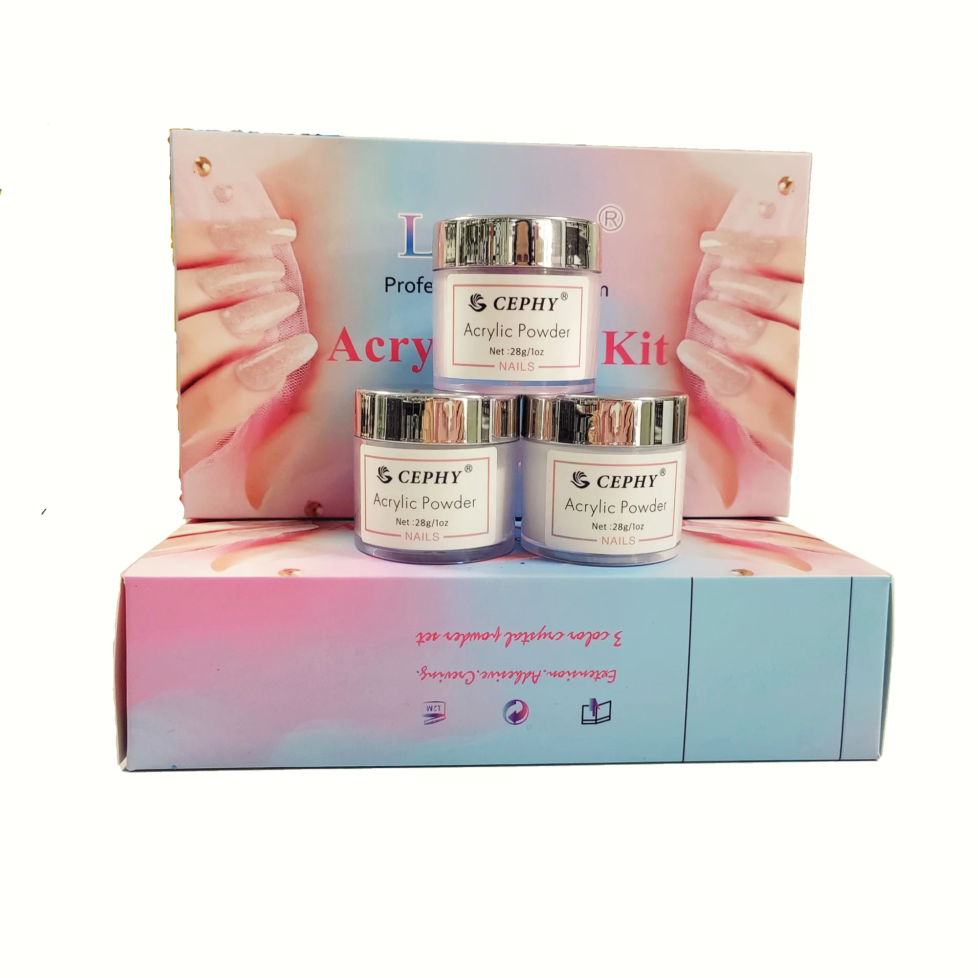 Wholesale Carving Extension Builder Color Polymer Powder Clear 3 In 1 Nude Dipping Nail Acrylic Powder Set For Nails