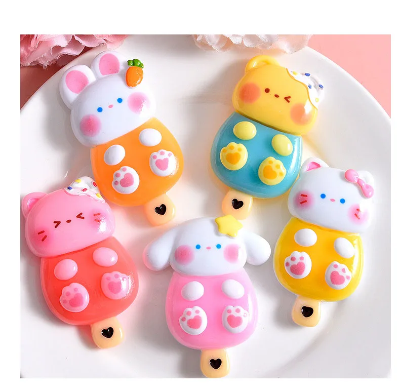 HENGXIN Hot Selling DIY Ornaments Accessories 3D Mini Multicolor Animal Ice Cream Resin Charms For Slime Filler Handcrafts