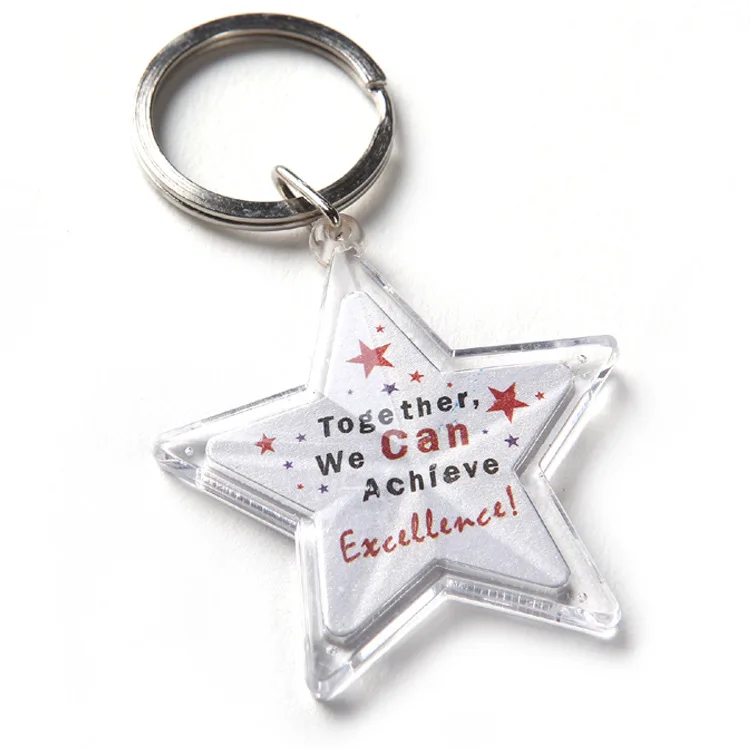 Custom clear star shaped Photo Insert Crystal Blank Acrylic plastic Keychain