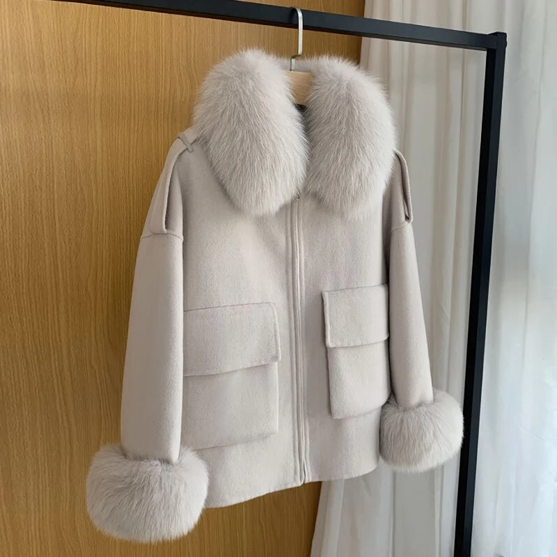 
BY009 New year 2021 winter women warm real wool coats and jackets with real fur collar 
