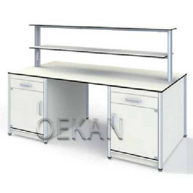 School Laboratory Equipment Commercial Chemical Working Wooden L-shape Wall Mounted Lab Desk with Sink Faucet