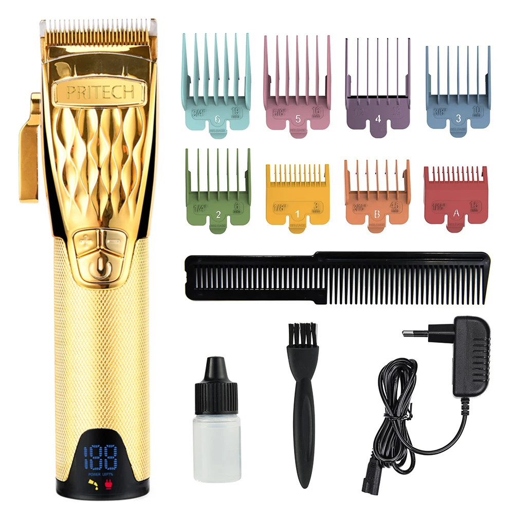 Электрическая машинка для стрижки волос Pritech с лезвиями из нержавеющей стали для мужчин, беспроводная профессиональная перезаряжаемая