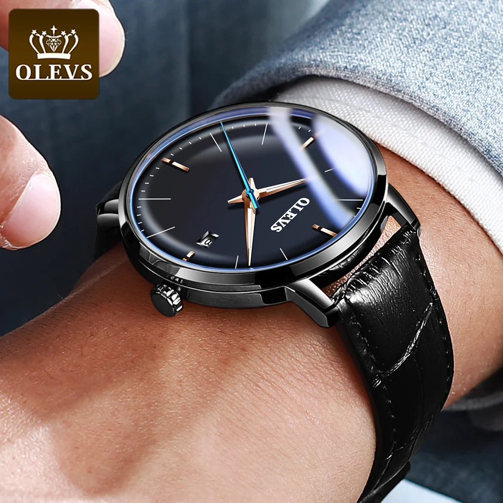 
OLEVS Brand 6609 Men Fashion Sport Watch Mechanical Watch Casual Date Analog Waterproof Roman Numeral Leather Strap Boy Watch 