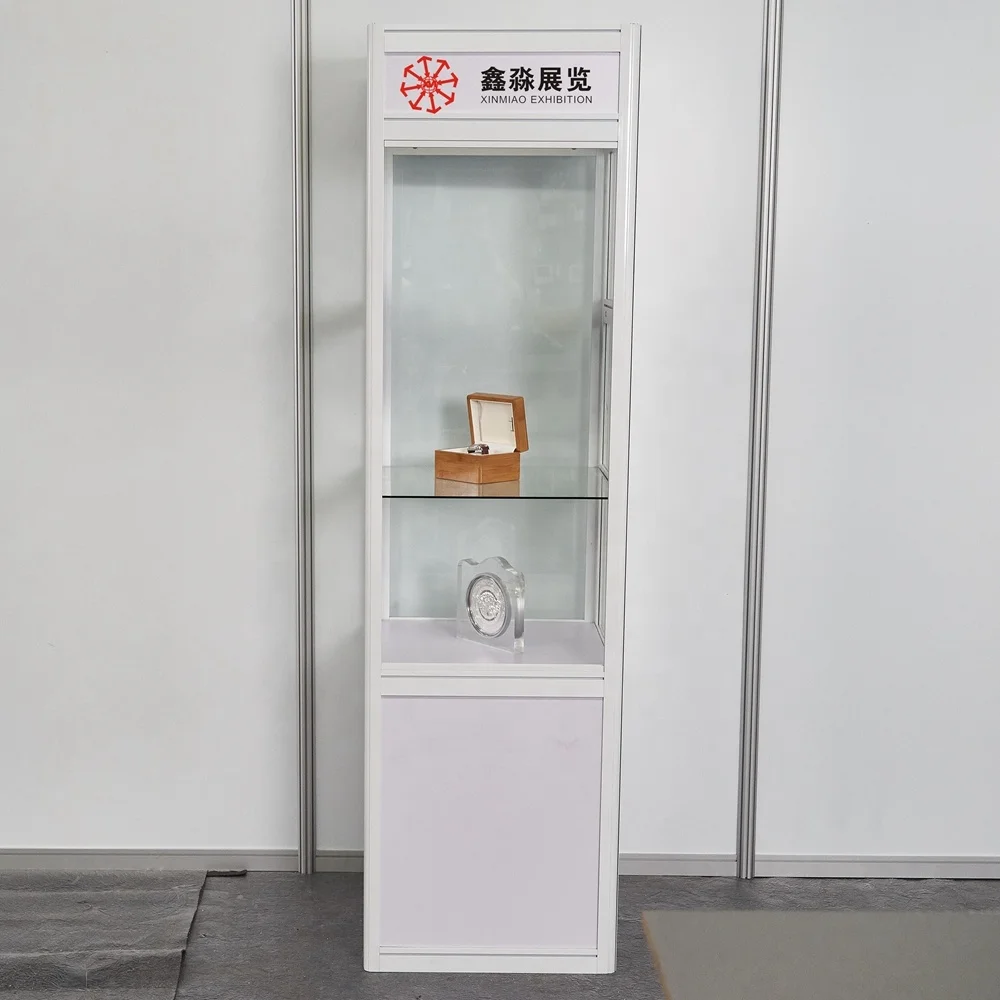 Folding Glass Tower Display Case,Full Clear Acrylic/Glass Showcase For Exhibition and Event(50*50*180CM with Swing Door)