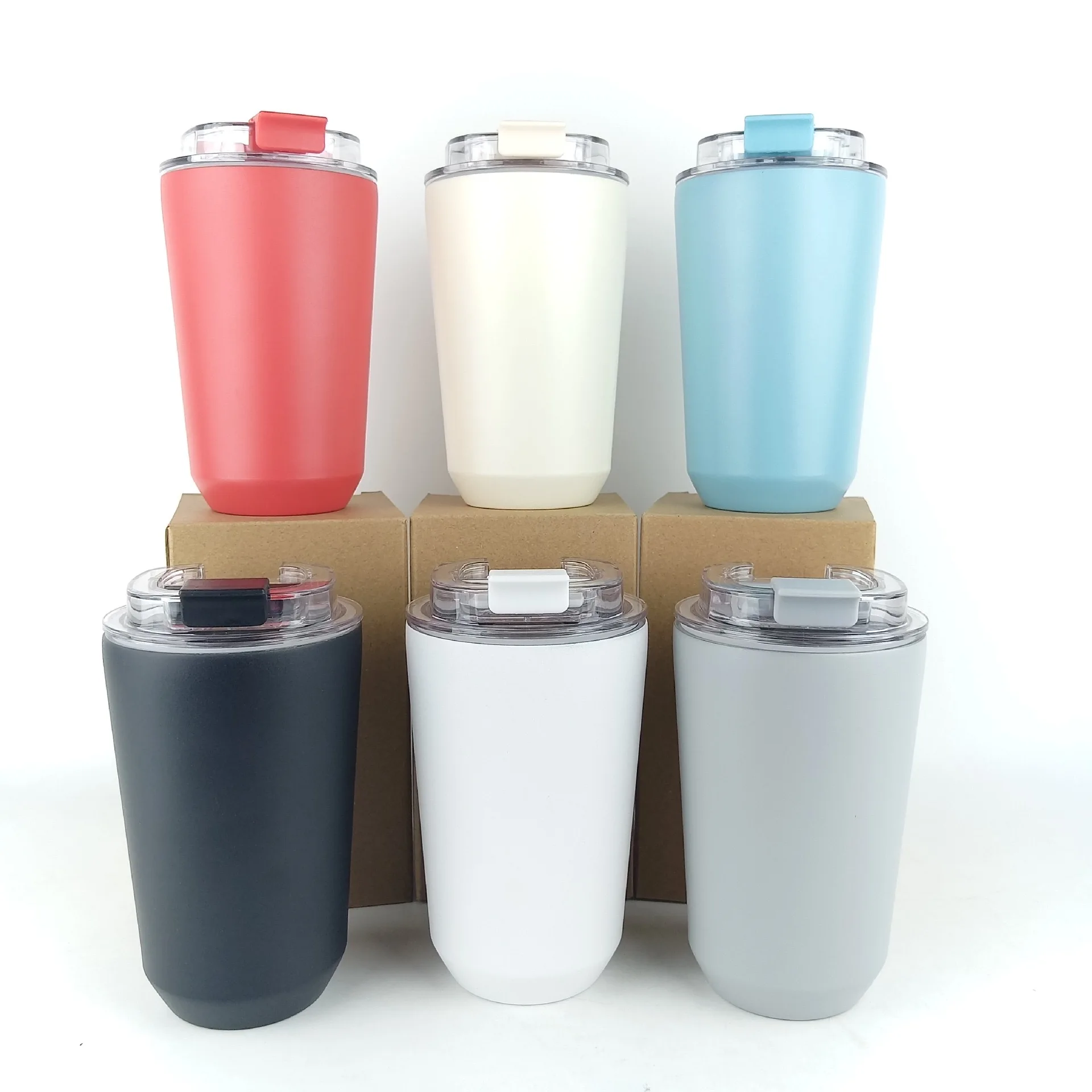 C5037 Metal coffee cup 304 stainless steel thermos cup One button open coffee cup with lid large capacity mug batch