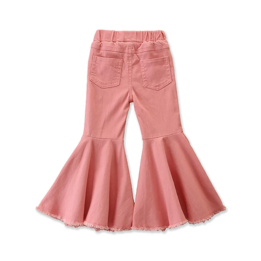 
CYM206014 Candy Pink flared jeans Toddler Bell-Bottom pants Wide Leg Elastic baby girls Denim Jeans kids pants for girl 