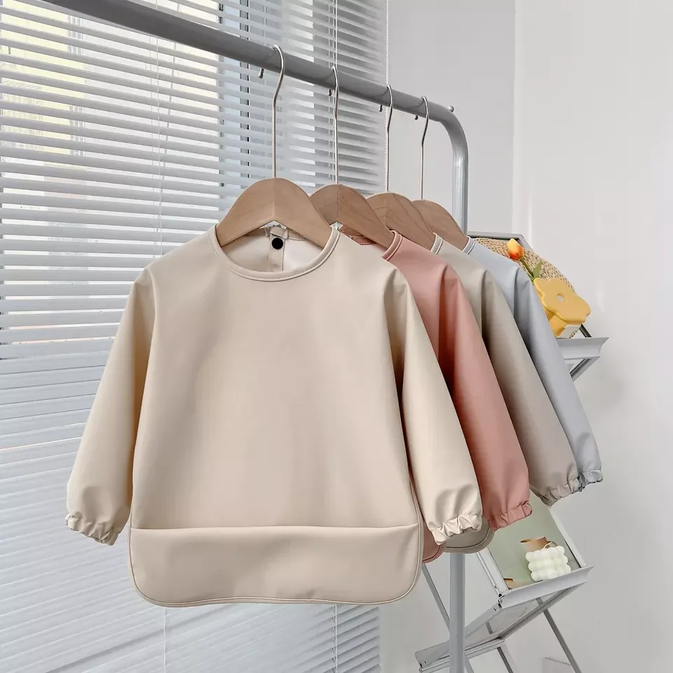 NO MOQ Custom baby bib waterproof feeding long sleeves apron Children eat anti-fouling bib wholesale baby bibs