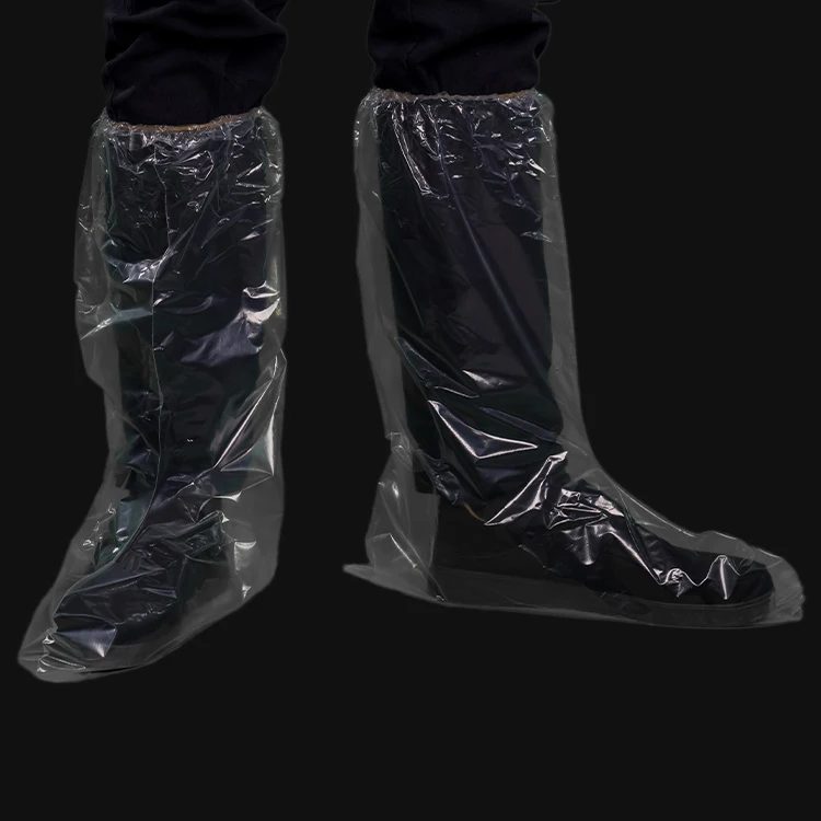 waterproof disposable PE foot long Rain Shoe Cover Boot with elastics