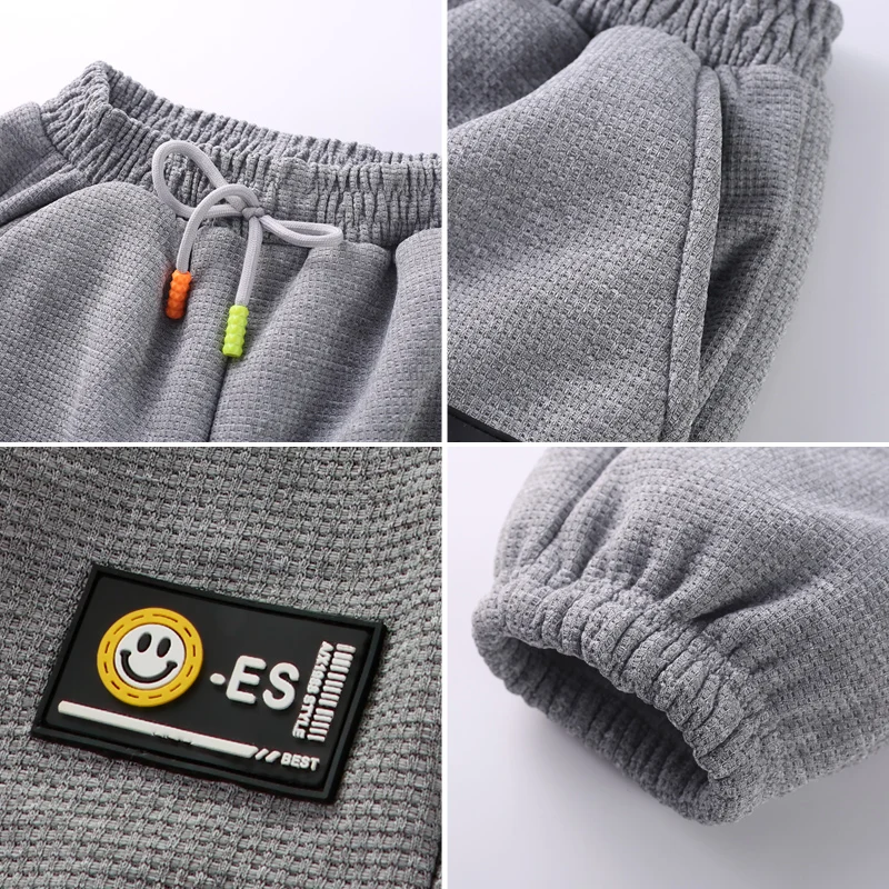 Winter Insulated Waffle Gega Fleece Sweatpants for Boys Soft Outdoor Clothing for Children