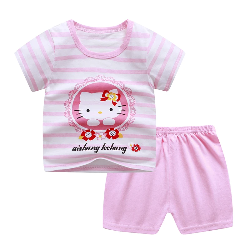 Wholesale Price Summer Kids Short Sleeve Suit Children Pajamas Baby Clothings Sets for Boys and Girls