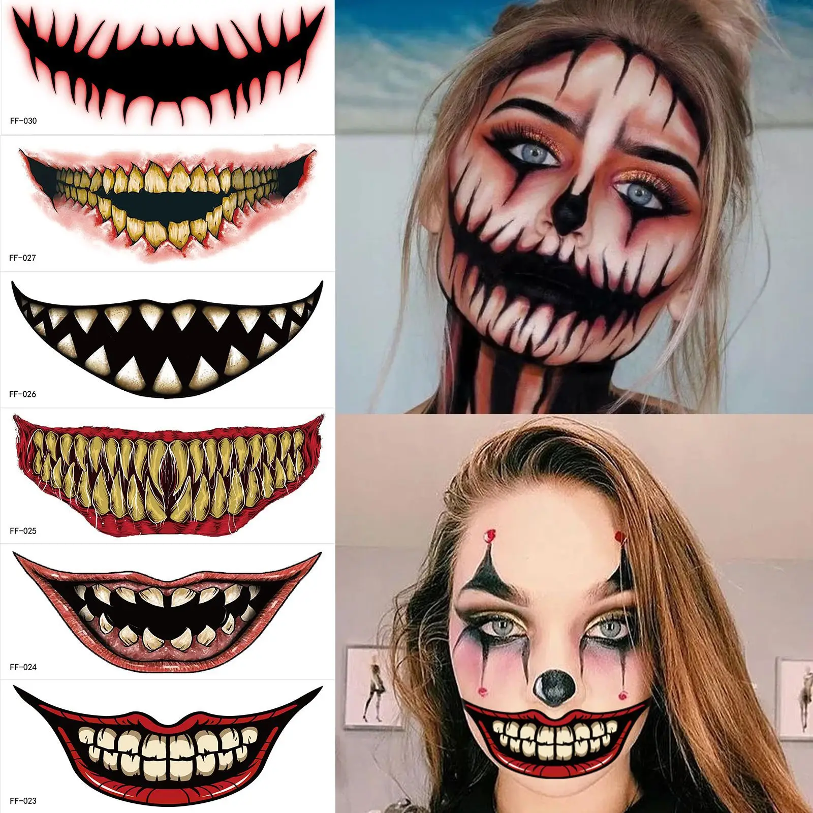 custom stickers Halloween big mouth tattoo paste party horror thriller lips DIY decoration temporary tattoo sticker custom