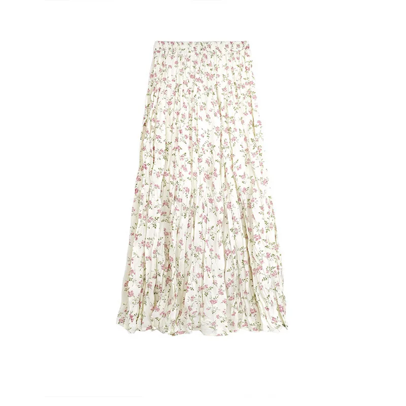 Wholesale Contrast Color Casual Formal Skirt Pattern Custom Design Pleated Floral Midi Skirt For Ladies