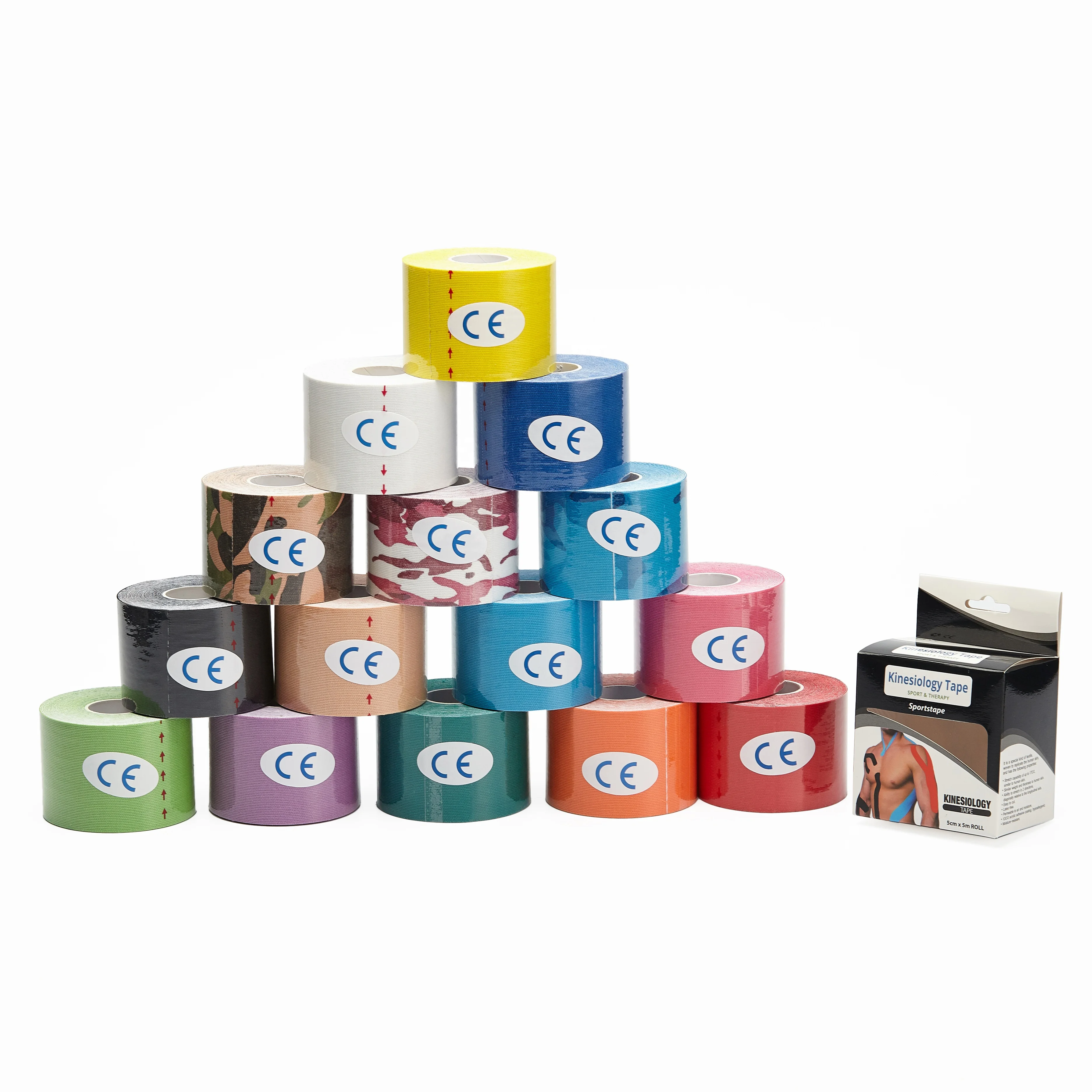 Заводская цена, разноцветное 100% латексное волокно, неограненное волокно, 5 см * 5 м, поддержка мышц, облегчение боли, кинезиологическая K-лента с CE ISO