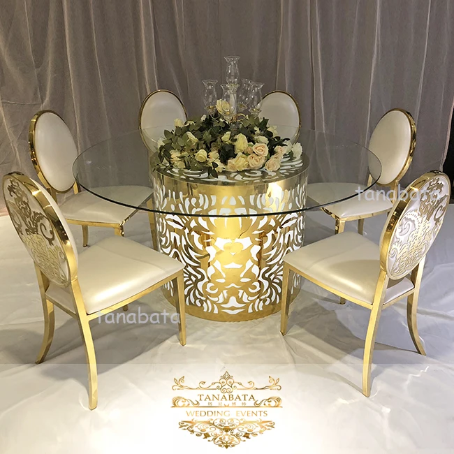 
romantic designs stainless steel base 16 color led light glass dining table 6 chairs set 