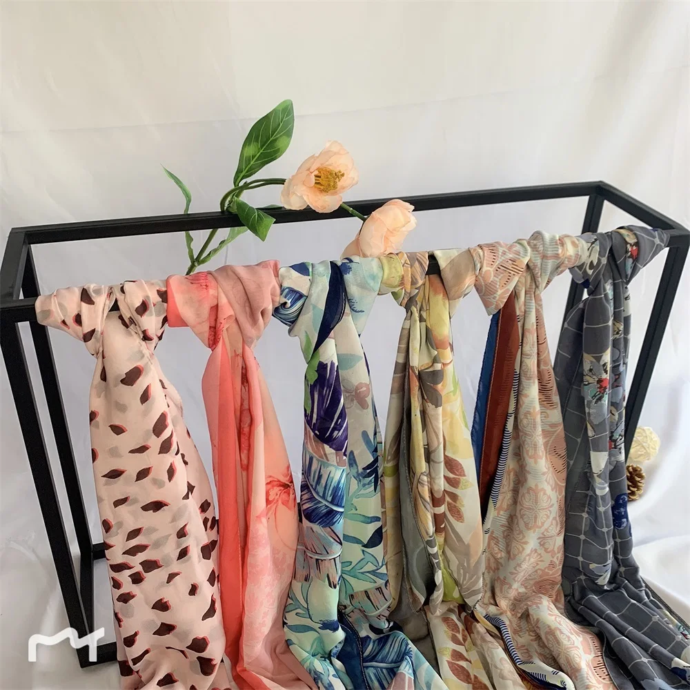 Custom Silk Scarf Head Hair Silk Satin Chiffon Print Women Scarves Custom Design Print Silk Scarf For Women foulard en soie
