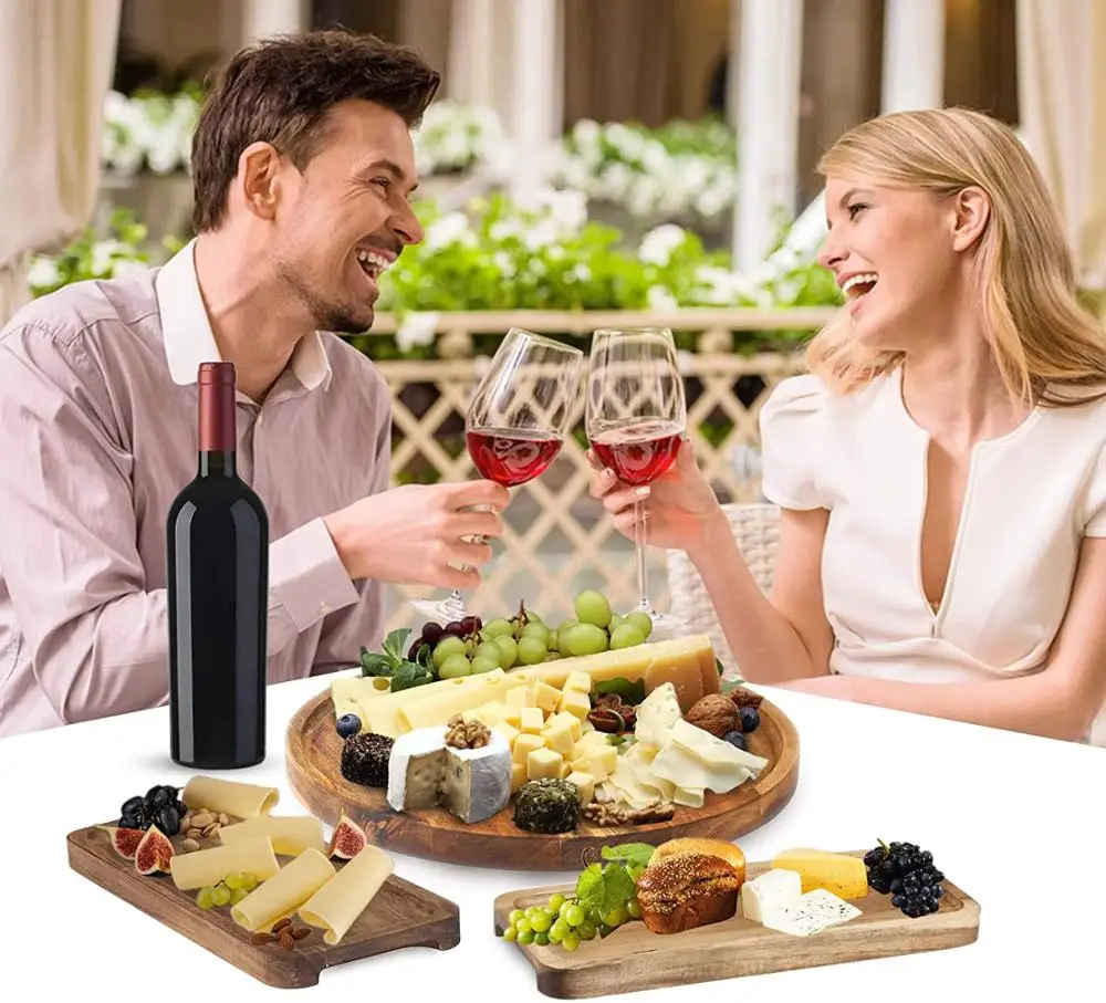 Large Wooden Charcuterie Board with 2 x Rectangular Cheese Plates Acacia Wood Cheese Board Set