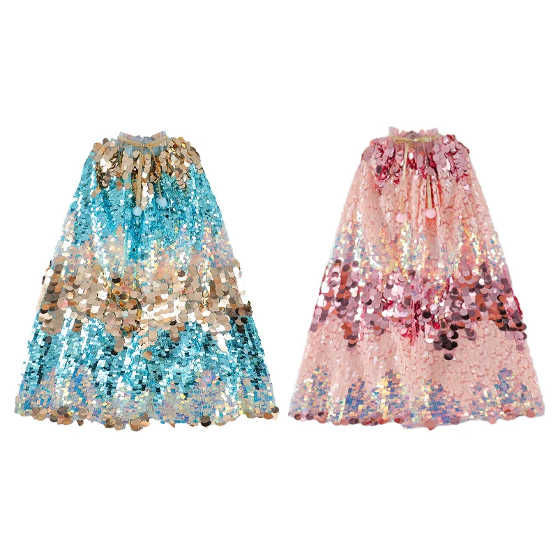 Boutique Kids Tulle Cape Sequin Clothing Kids Girls Party Wear Birthday Dress Children Fantasy Princess Cloak Fashion Tulle Cape