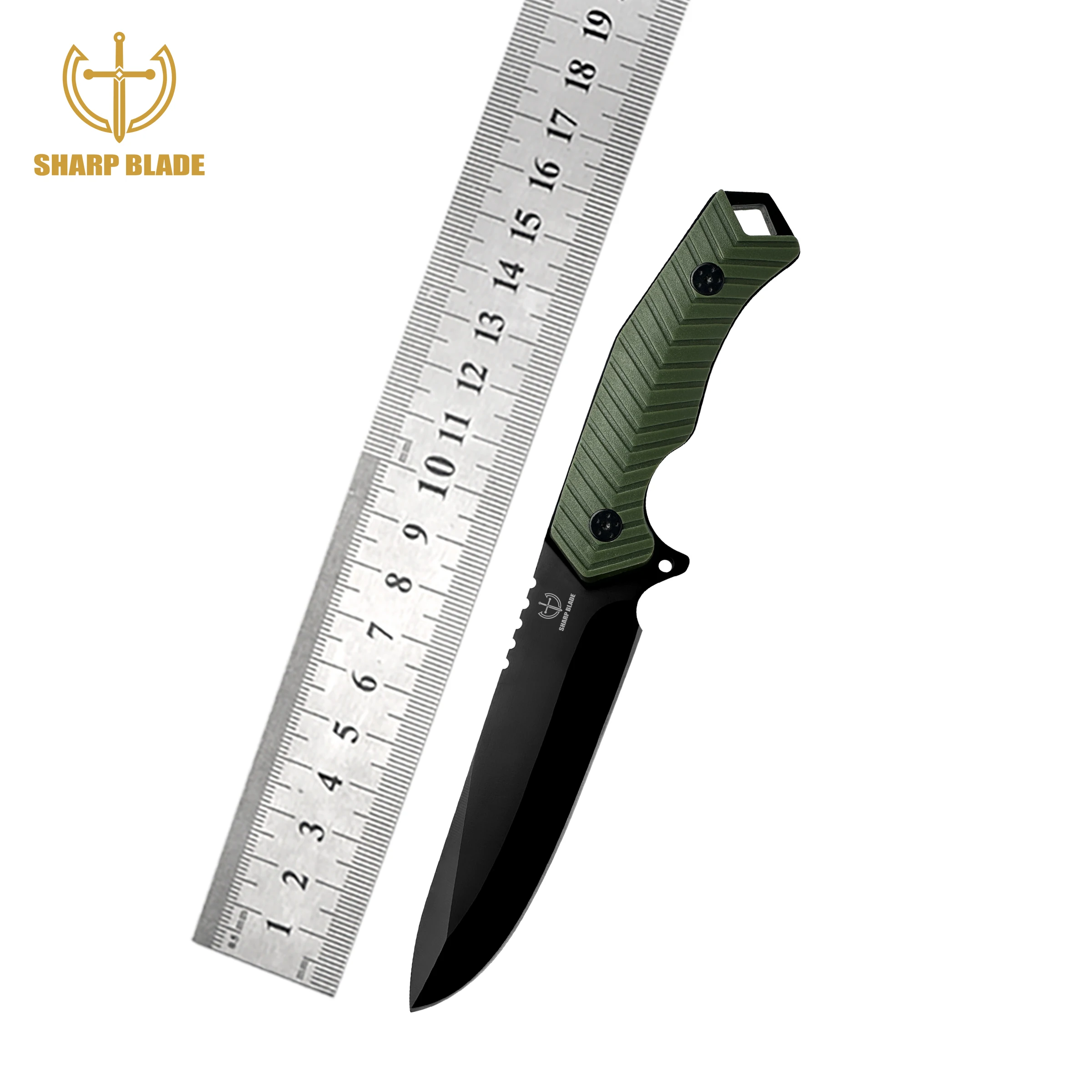 Yeehand Knives Fixed Blade Hunting Knife Outdoor 3cr13 Steel Green Handle Compass Fixed Blade Knife with Flint and Steel Sheath