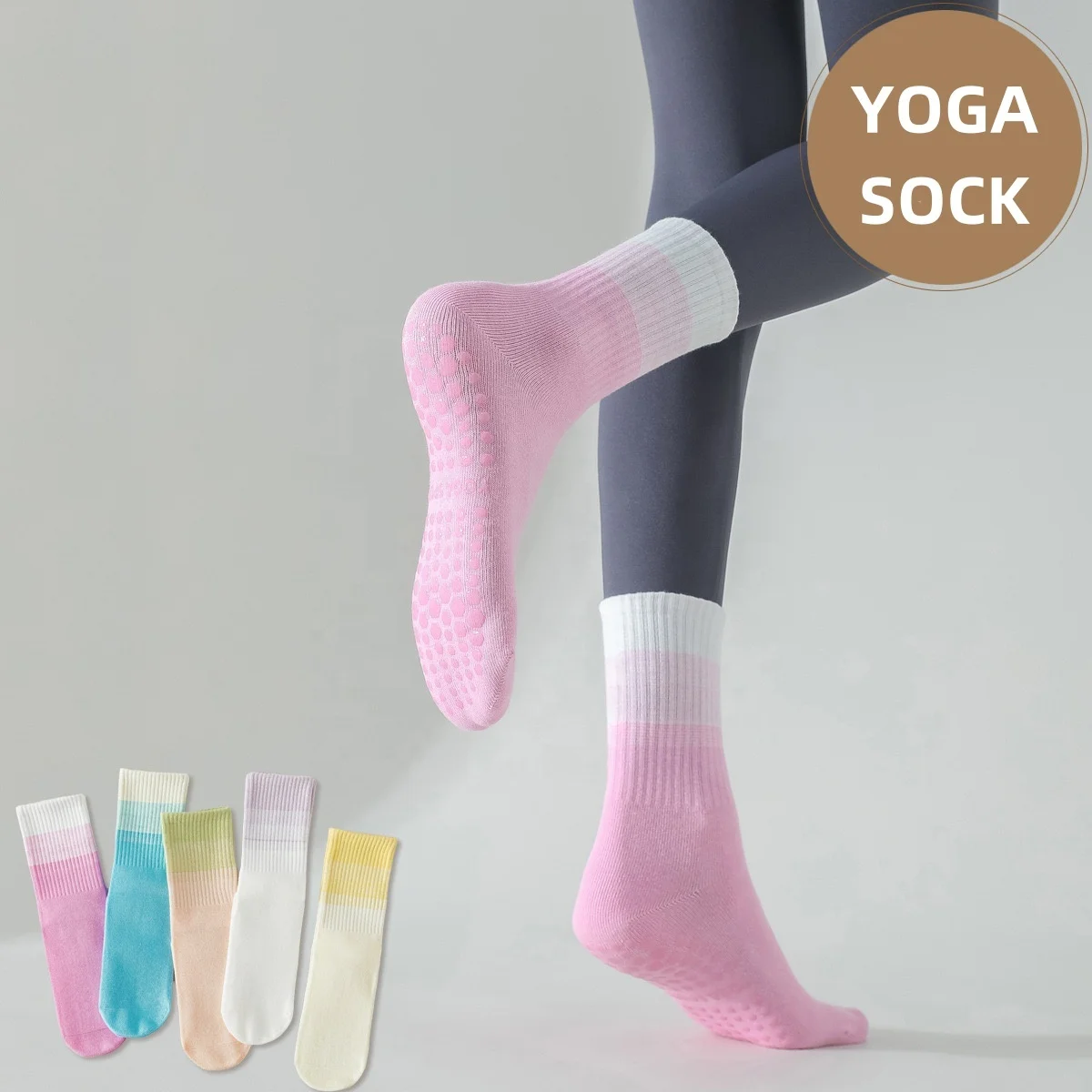 wholesale custom-pilates-socks grip non slip gel bottom fashion tie dye cotton candy tie dye socks yoga pilates sock