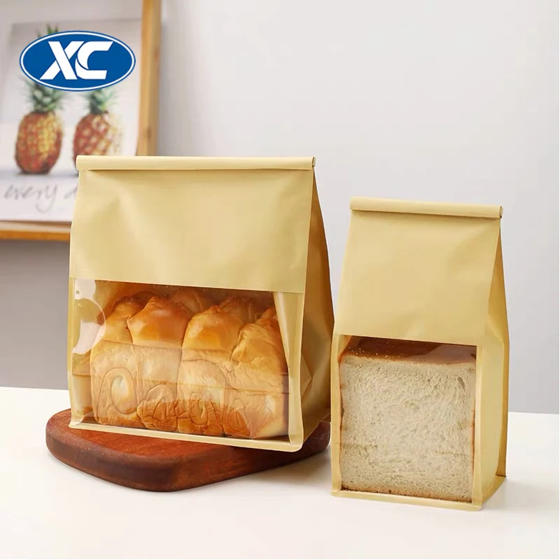 Wire Crimping Seal Bread Baking Food Packaging Paper Bag Toast Bag Security Flat Bottom Bag Gravure Printing Disposable Accept