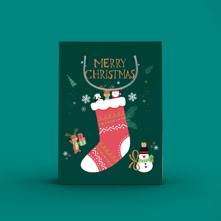 Luxury Custom Christmas Gift Printed Shopping Packaging Kraft Paper Gift Bag With Handles