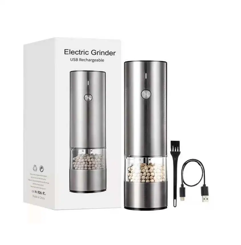 USB Rechargeable Ceramic Electric Gravity Salt And Pepper Grinder Set With LED Light