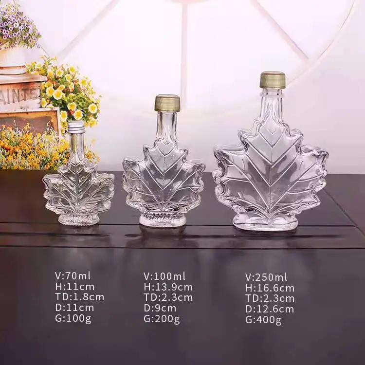 
50ml 100ml 250ml maple leaf unique design mini glass bottle 