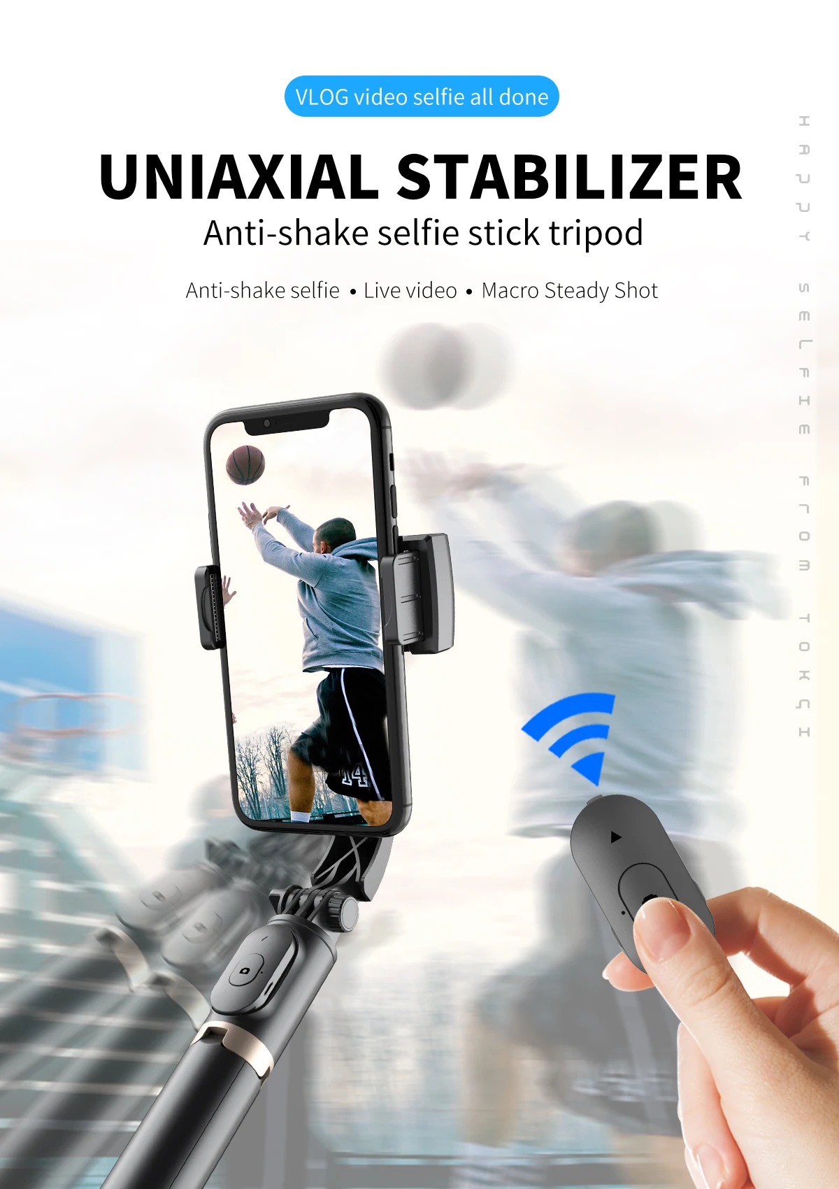 Q08 Anti-shake foldable selfie stick tripod 360 roration uniaxial smart phone stabilizer gimbal with  remote shooting