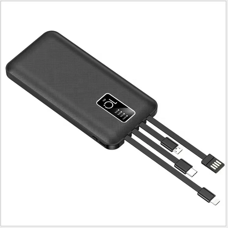 Built-in Cables 10000mAh Power Bank 2A Fast Charging with LED Power Display Portable Charger for Xiaomi for iPhone Charger