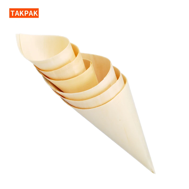 Biodegradable Take Away Cone Box Packing For Nuts Seeds Disposable Wooden Cones For Sushi Buffet Restaurant Ice Cream making
