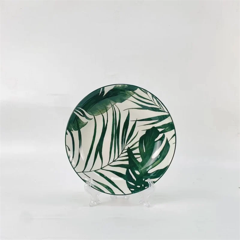 Bamboo design printed ceramic dining plates customized glazed and glossy design factory wholesale