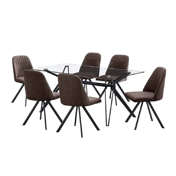 Competitive Price Home Furniture Nordic Antique Glass Top Dining Table Sets Luxury