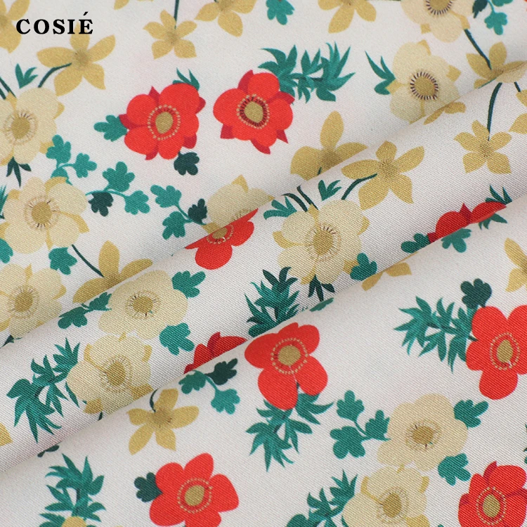 Custom Cotton Sateen Woven Fabric Digital Printing Satin High Density Printed Shinny Fabric Colorful Floral Pattern For Dress