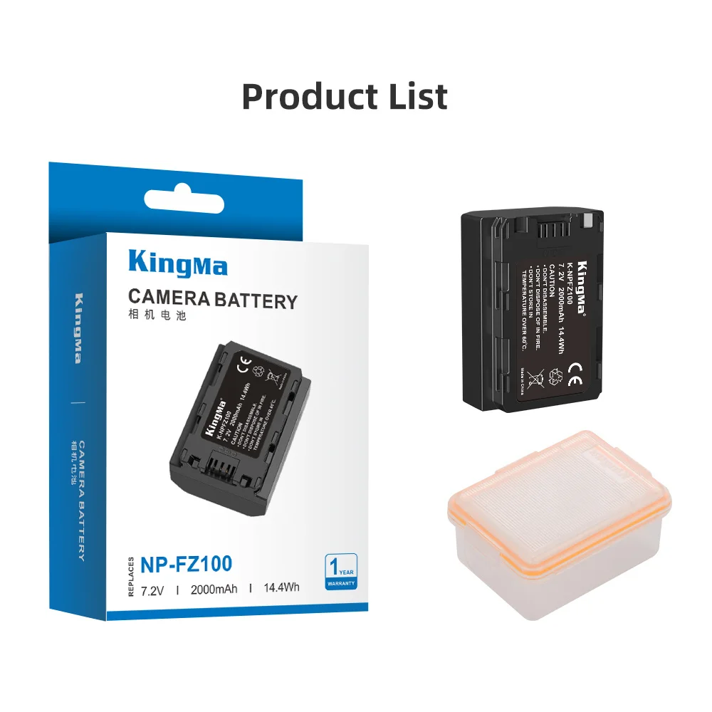 KingMa NP-FZ100 2000mAh Rechargeable Digital Battery NP-FZ100 7.2v Digital Batteries for Sony A5000 A6300