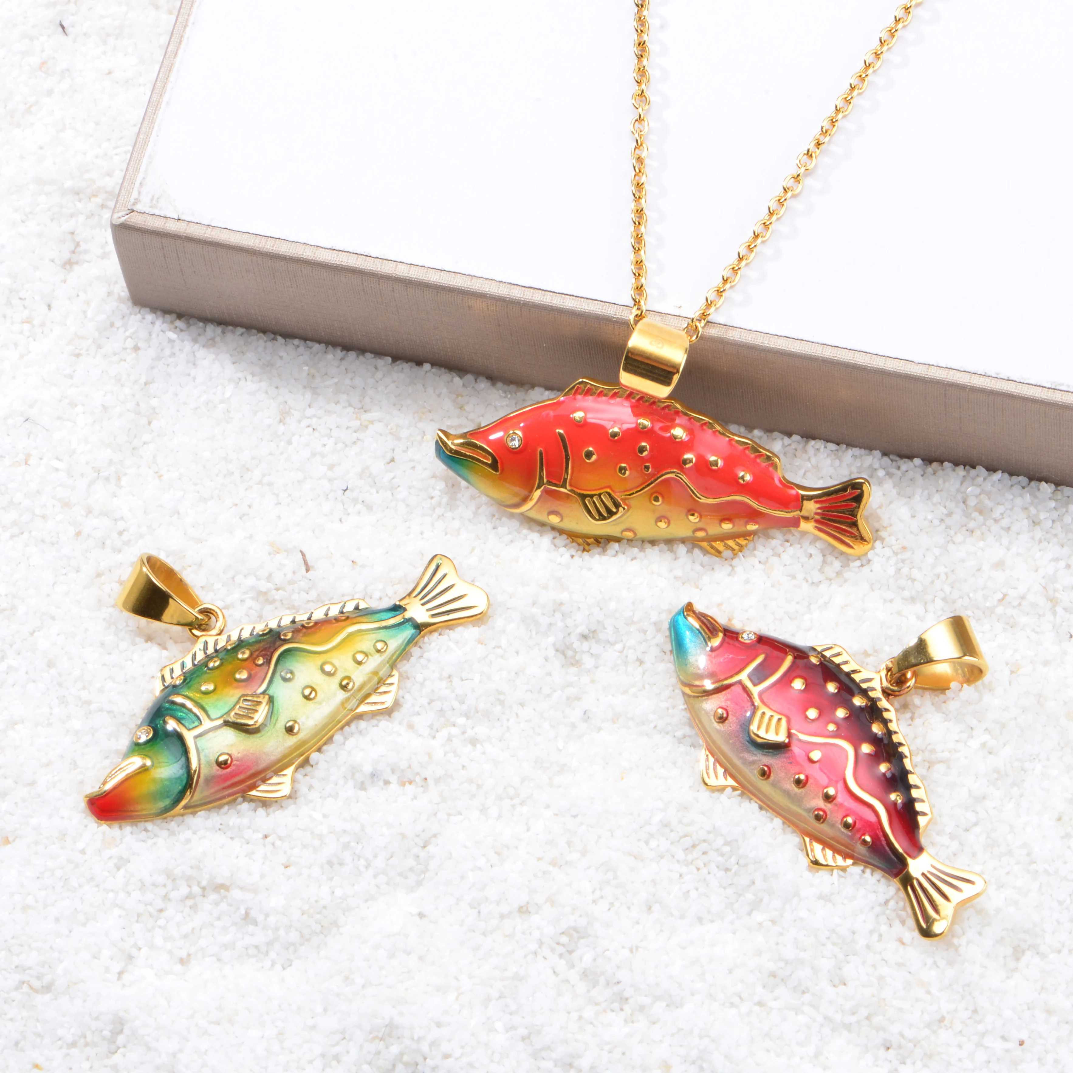 Fashion enamel Jewelry Set Stainless Steel Cartoon jewelry  seahorse Necklace And Earrings Set For Gift