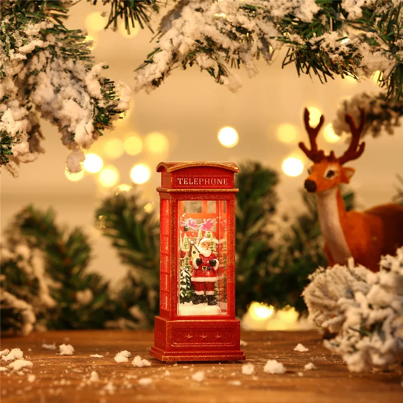 Wholesale Merry Christmas Gifts Snowman Telephone Booth Lighted Christmas Glitter Lantern
