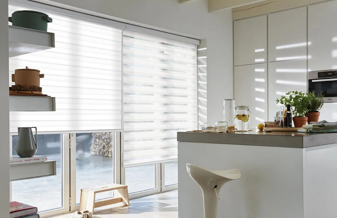 No Drill Corded Zebra Shades with Dual Layer Roller Shades Custom Size No-Tools Installation Window Blinds