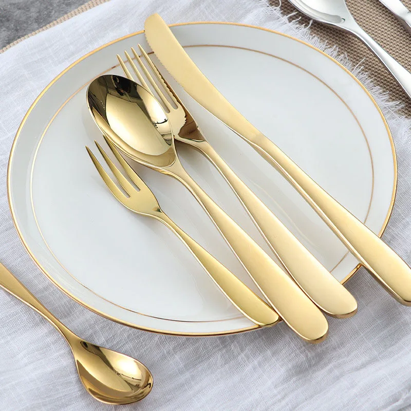 18/10 stainless steel royal wedding golden spoons forks knives gold cutlery set