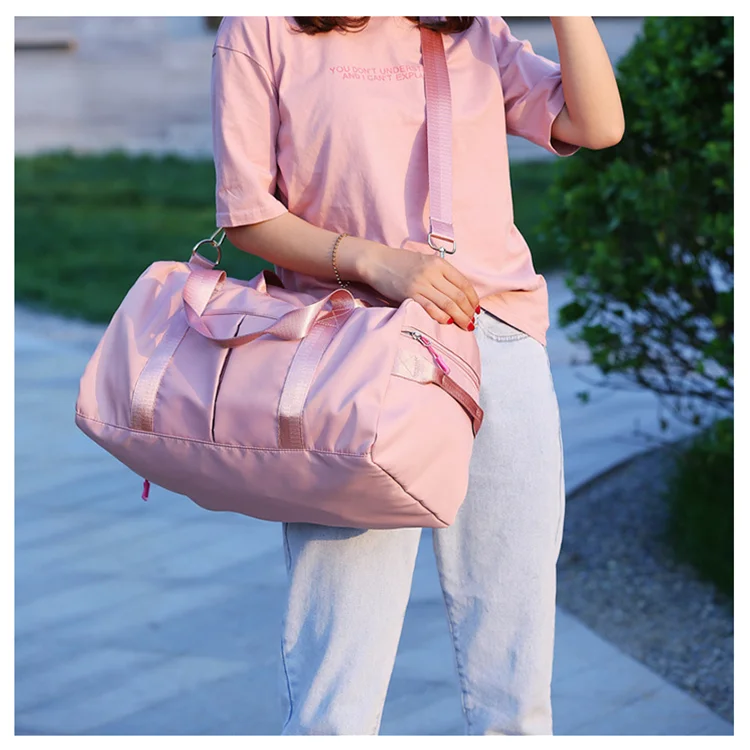 
Sport Gym Bag Pink Waterproof Tote Travel Duffel with Wet Dry Separation Shoe Compartment 