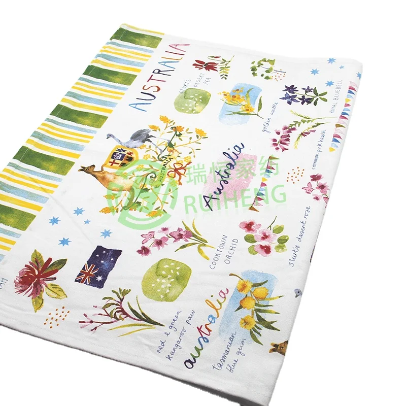 China wholesale custom cotton premium microfiber printed beautiful flowers kitchen tea towel for home