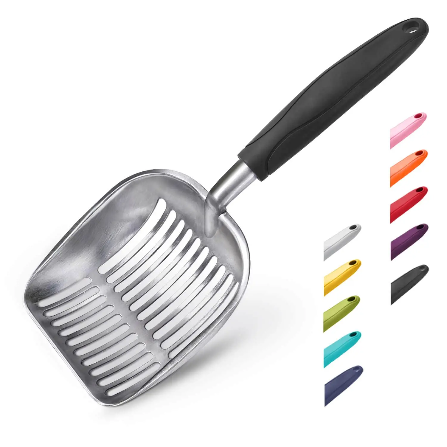 Petdom Aluminum Alloy Sifte Cat Litter Scoop With Long Handle Durable Deep Metal Cat Litter Shovel