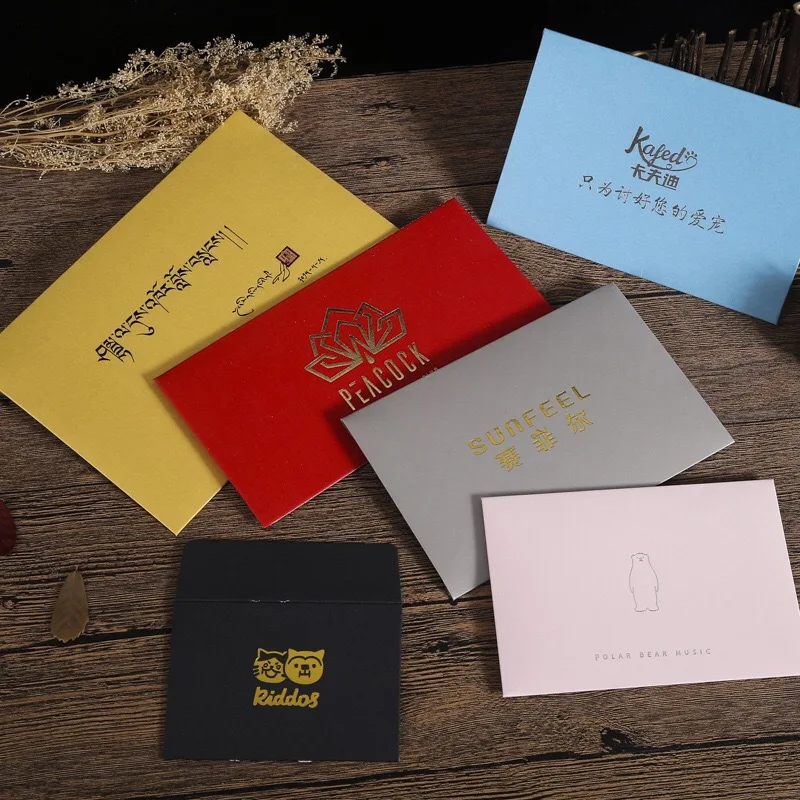 New Design Custom Logo Seal Closure Hot Stamp Gold Foil Logo Print Paper Envelopes  Wedding Invitation Pearlescent