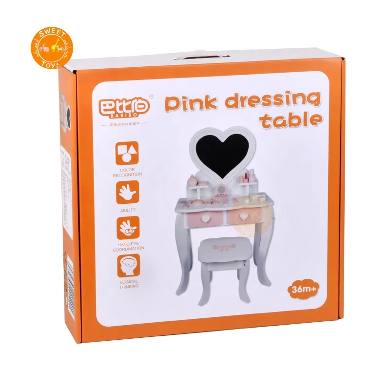 Wood Makeup Dressing Table Toy  Wooden Dresser  Role Play Toy  Princess Cosmetics Gift Set for Girls