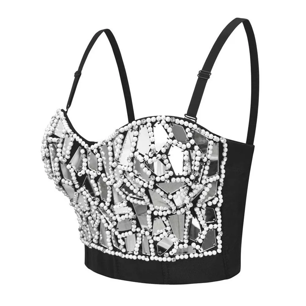 Low MOQ Sleeveless Sexy Nightclub Party Rhinestone Sequins Corset Top Crop Tops Women shapers