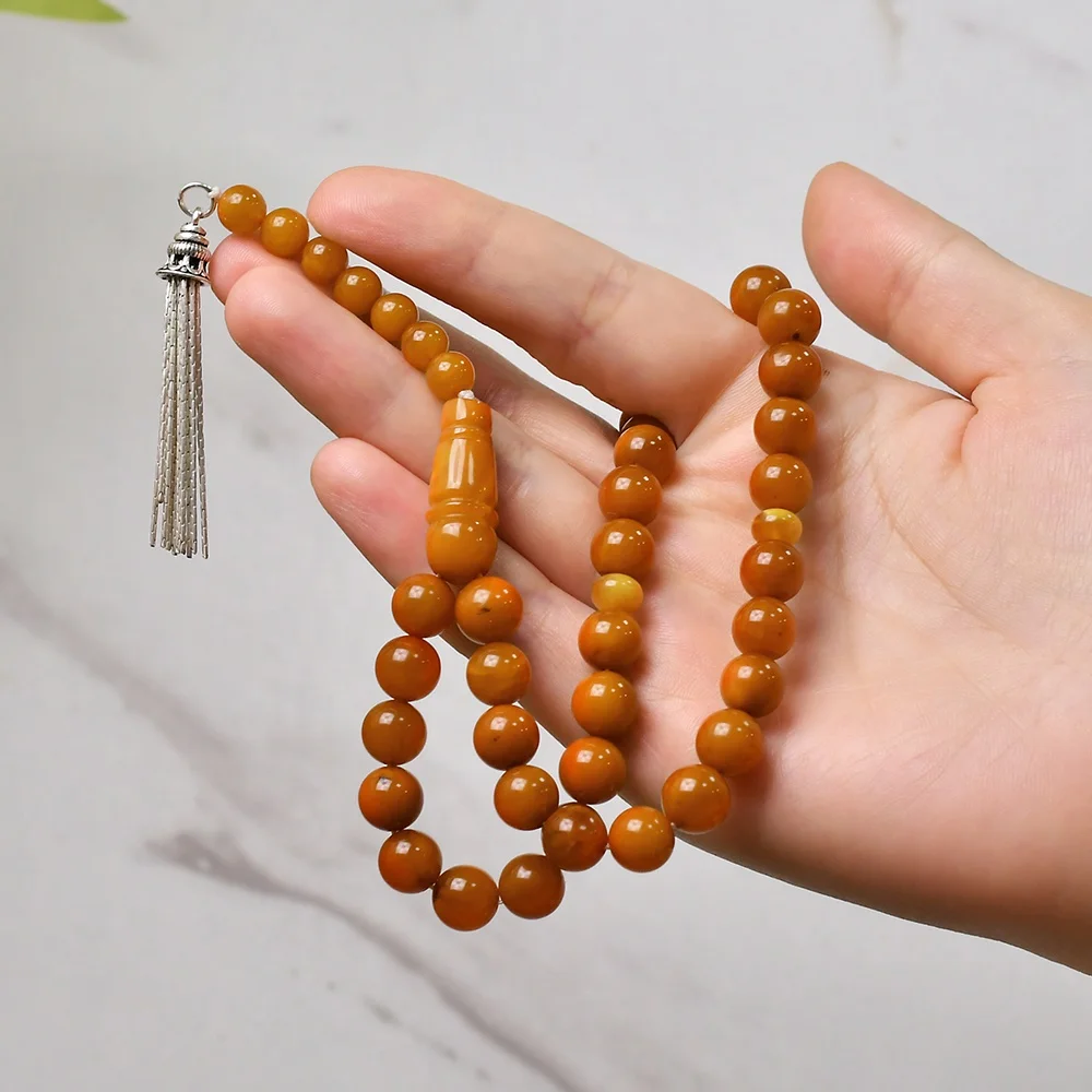 YS33NAM009 Natural Amber 925 Sterling Silver Tassel Prayer Bead Amber Prayer Beads Muslim Prayer Beads Islamic Tasbih Tesbih