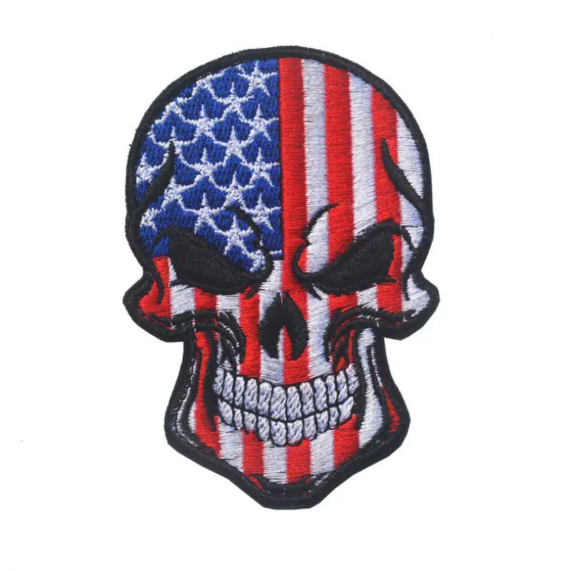 Custom Embroidery Clothes Parches Bordados Calavera Bandera Badges Designer Skull Patches Custom Embroidery Flag Patches